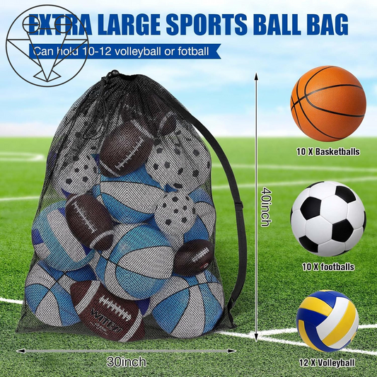 Extra Large Sports Ball Bag 30 X 40 Inches Mesh Soccer Basketball Bags Large Mesh Pouch with Adjustable Shoulder Strap for Football Volleyball Gym Sports Equipment