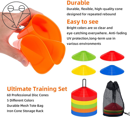 Elevate Your Game with 60/120 Pack Agile Soccer Cones - Perfect for Training, Practice, and Sports Fun!