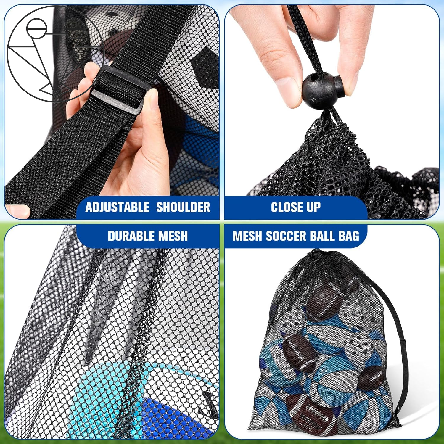 Extra Large Sports Ball Bag 30 X 40 Inches Mesh Soccer Basketball Bags Large Mesh Pouch with Adjustable Shoulder Strap for Football Volleyball Gym Sports Equipment