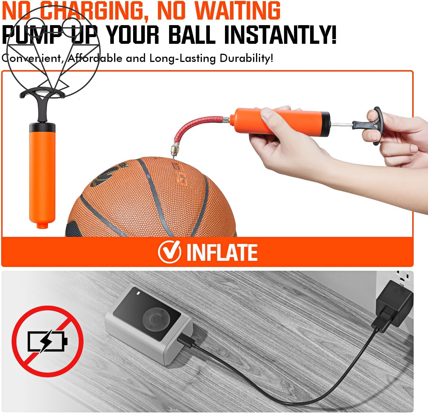 Ultimate Ball Pump for All Sports - Inflates Soccer, Basketball, Volleyball & More with Ease - Includes 3 Needles, Nozzle & Extension Hose