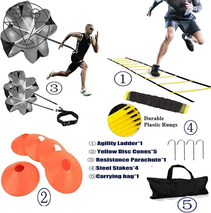 Agility Ladder, Speed Training, Soccer Agility Speed Training Equipment, 20Ft Agility Ladder, 6 Soccer Cones, Running Parachute, Basketball Football Soccer Training Equipment for Kids, Youth, Adults